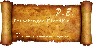 Petschinger Elemér névjegykártya